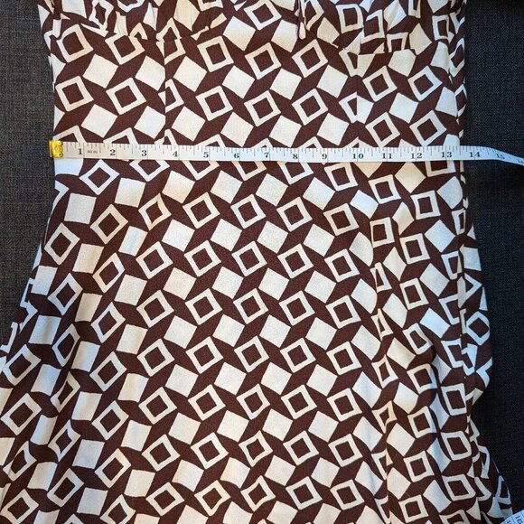 Reformation Will Mini Dress | Brown & Cream Geometric | 60s Style - Picture 7 of 11